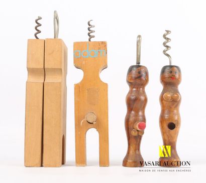 null Lot including a wooden corkscrew in two parts male and female marked Adam and...
