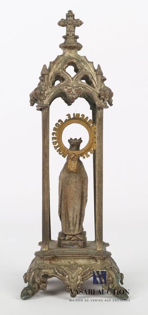 null Sujet en métal représentant la vierge Marie nimbée d'un "Je suis l'immaculée...