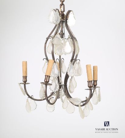 null Iron cage chandelier with five arms of light decorated with glass pendants 

(wears...
