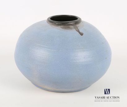 null Terracotta vase of spherical form, the swollen body tinted blue, the neck surrounded...