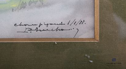 null BRUCHON P. (XXème siècle) 

Trognes en bord de fleuve

Aquarelle sur papier

Signée,...
