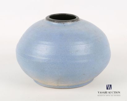 null Terracotta vase of spherical form, the swollen body tinted blue, the neck surrounded...