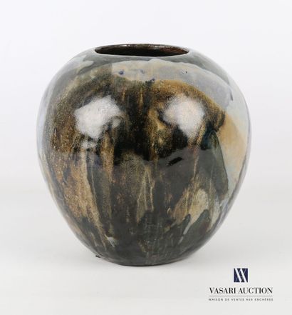 null Vase en terre-cuite vernissé de forme ovoïde à décor de coulures et aplats en...