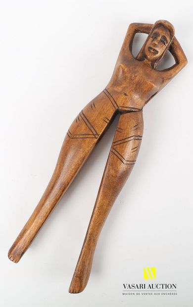 null Carved wooden nutcracker featuring a woman stretching

(small wears)

Height...