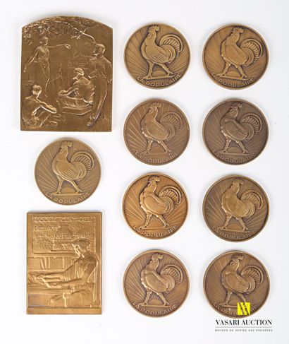 null Lot de onze médailles en bronze dont neuf d'après Delamarre présentant sur l'avers...