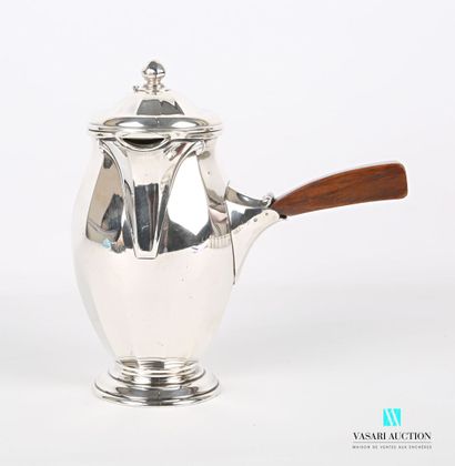 null Silver chocolate pot on a pedestal base, the ovoid body with cut sides has a...