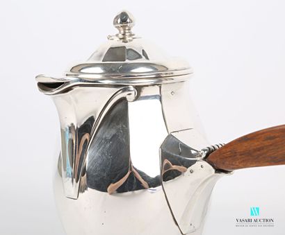 null Silver chocolate pot on a pedestal base, the ovoid body with cut sides has a...