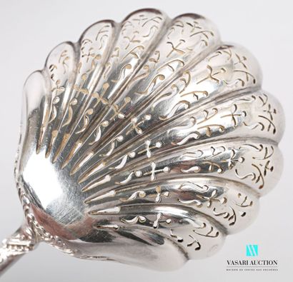 null Silver sprinkling spoon, the handle decorated with laurel branches has a number,...