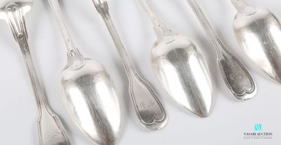 null Seven silver teaspoons, the handle decorated with nets, figured.

(minor wear...