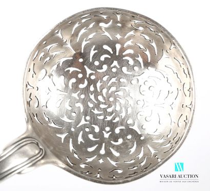 null 
Silver spoon for sprinkling, the handle decorated with net, the spoon of round...