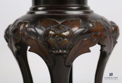 null Paire de vases en bronze à patine brune de forme balustre, la panse présente...
