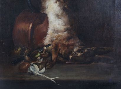 null ROUSSEAU Jean-Jacques (1861-1911) 

Nature morte au lièvre

Huile sur toile

Signée...