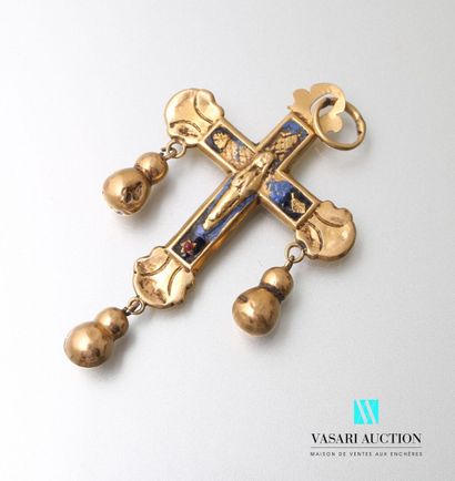  Important pendentif croix en or jaune 750 millièmes XIXème siècle, la Vierge en...