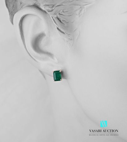null Pair of earrings in white gold 750 thousandths adorned with two emerald-cut...