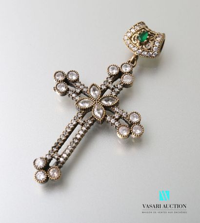 null Cross in silver 925 thousandth and bronze, the openwork arms set with zirconium...