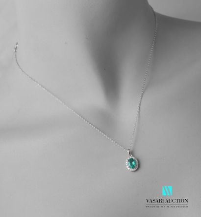 null Pendant and its chain with mesh forçat in white gold 750 thousandth set in its...