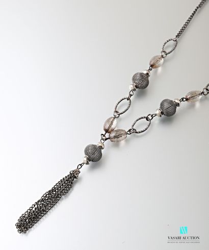 null Blackened metal necklace composed of a chain supporting large oval links alternating...