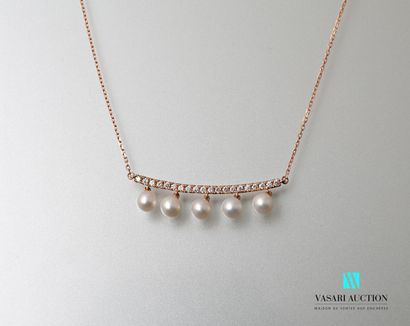 null Necklace in pink gold 750 thousandths with mesh forçat supporting a slightly...