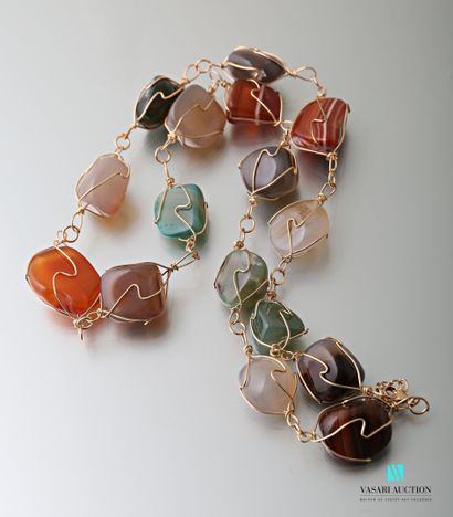 null Long necklace of colored agates entwined in a golden thread, the clasp snap...