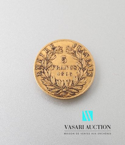 null Coin of 5 francs gold 1865 BB, Napoleon III head laurel, engraver Bar 1,6 g...