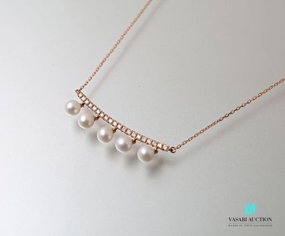 null Necklace in pink gold 750 thousandths with mesh forçat supporting a slightly...