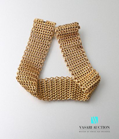 null Bracelet ribbon in yellow gold 585 thousandths interlaced round mesh, clasp...