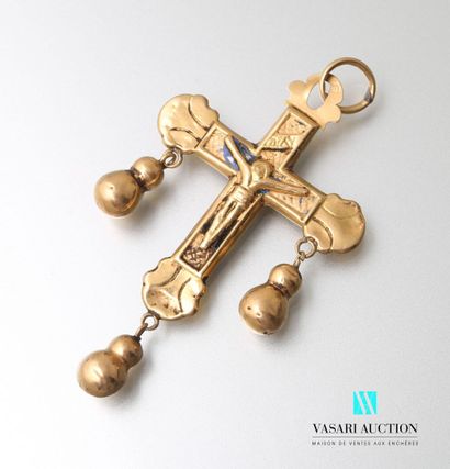  Important pendentif croix en or jaune 750 millièmes XIXème siècle, la Vierge en...