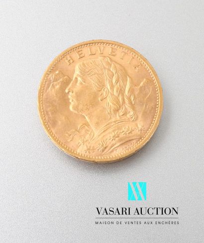 Coin of 20 francs Swiss gold 1915, engraver...
