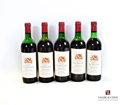 5 bouteilles	Château LA MALATIE	Bordeaux	1993

	Et....