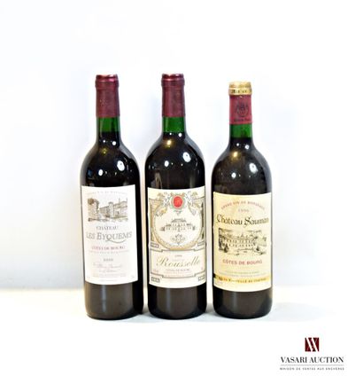 null Lot de 3 blles comprenant :		

1 bouteille	Château LES EYQUEMS	Côtes de Bourg	2000

1...