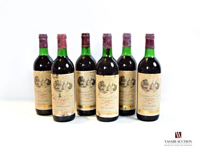null 6 bouteilles	Château d'ESCOT	Médoc CB	1985

	Et.: 4 tachées et un peu usées,...