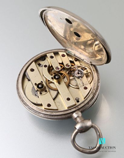 null Silver pocket watch, the round white enamelled dial indicates the hours in Roman...