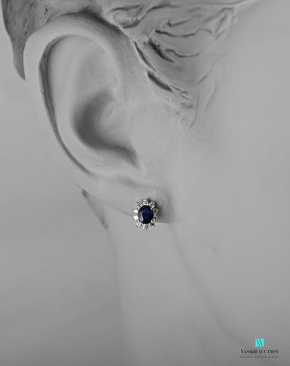 null Pair of earrings in white gold 750 thousandths adorned with two sapphires calibrating...