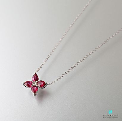null Necklace flower in white gold 750 thousandths decorated with four rubies of...