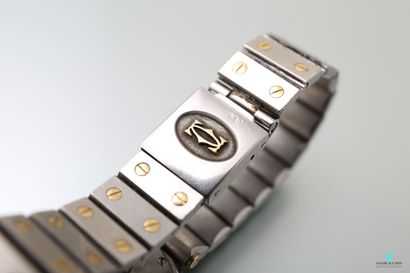 null Cartier, steel and gold men's wristwatch, Santos model, round case, white dial,...
