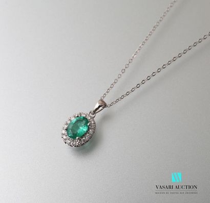 null Pendant and its chain with mesh forçat in white gold 750 thousandth set in its...