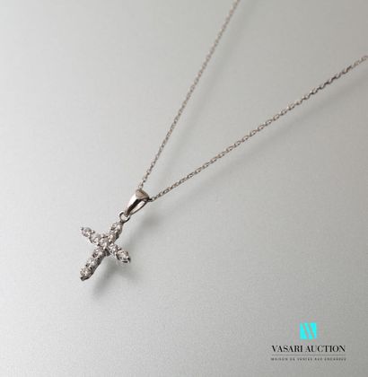 null Pendant cross and its chain with mesh forçat in white gold 750 thousandth set...