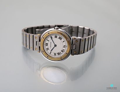 null Cartier, steel and gold men's wristwatch, Santos model, round case, white dial,...