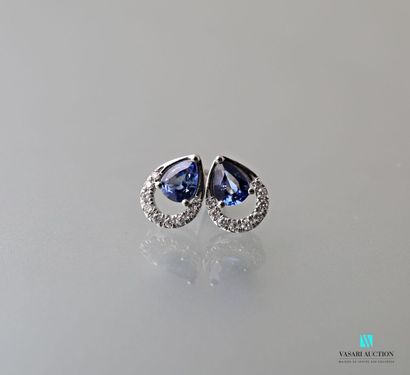 null Pair of open-worked piriform earrings in white gold 750 thousandths set with...