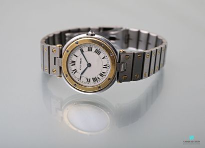 null Cartier, montre bracelet d'homme en acier et or, modèle Santos, boîtier rond,...