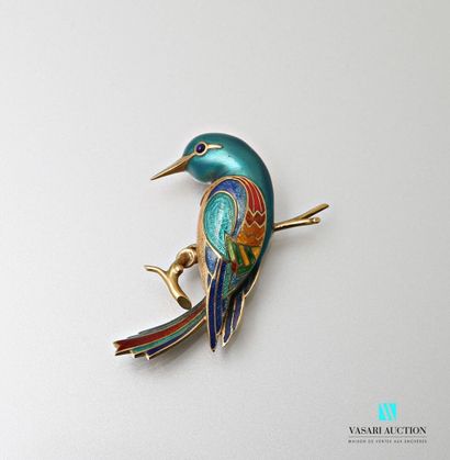 null Brooch in yellow gold 750 thousandth enamelled in the shape of hummingbird on...