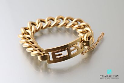 null Bracelet of identity in yellow gold 750 thousandths mesh gourmette, rectangular...