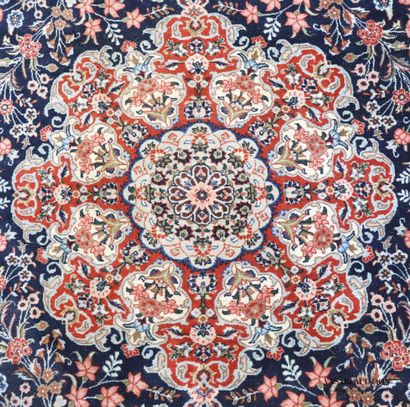 null Wool and silk dwarf carpet (cotton warp and weft, wool and silk pile), central...