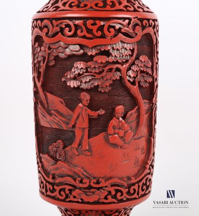 null CHINA

Vase in cinnabar lacquer carved in hollow with scenes of children's games...