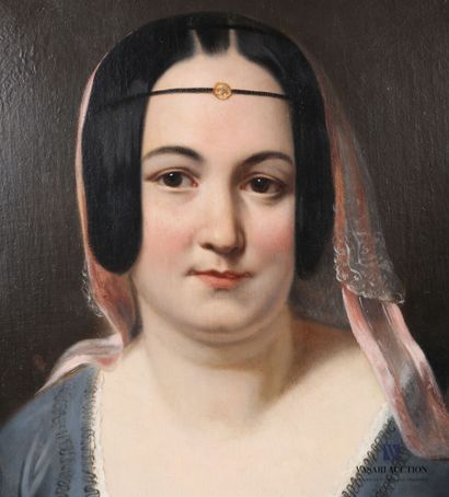 null École française du XIXème siècle

Portrait de femme au voile de satin rose

Huile...