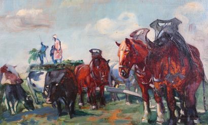 null KINGHAM-LACHEVRE Alice (1888-?)

Distribution du fourrage aux vaches

Huile...