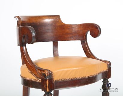 null Armchair of office out of natural wood moulded and carved and wood of veneer,...