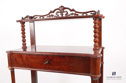 null Shelf in mahogany veneer and molded mahogany veneer, the upper tray is decorated...