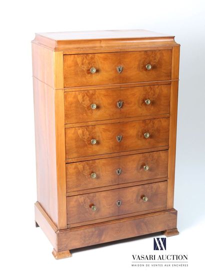 null Walnut and walnut veneer storage cabinet, the top curved with a doucine, it...