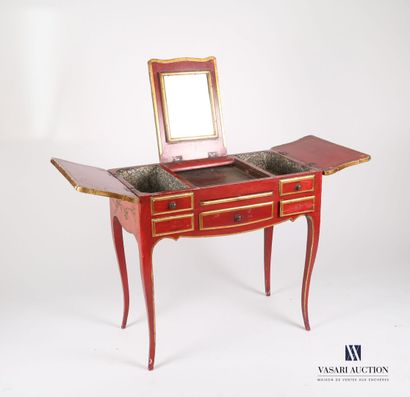 null Dressing table in engraved wood, red lacquered and gold highlights, the tray...
